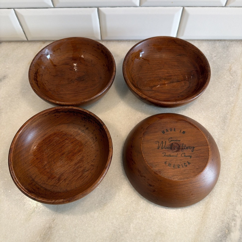 Set Of 4 Woodcraftery Wooden Individual Oval Salad/Nut Bowl Made In USA